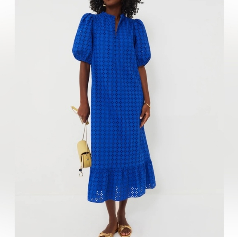 Tuckernuck Royal Blue Eyelet Midi Tryall Dress. Sz XL